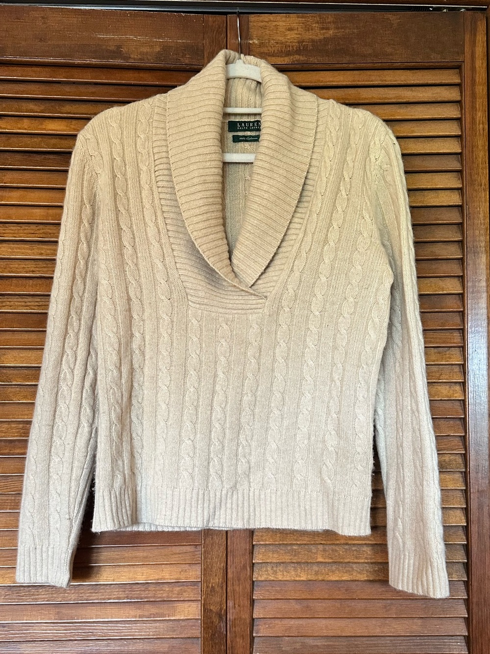 Lauren Ralph Lauren Cashmere Cream Cable Knit Cowl Sweater size medium - Picture 2 of 9